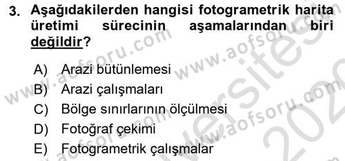 Fotogrametri Dersi Ara Sınavı Deneme Sınav Soruları 3. Soru