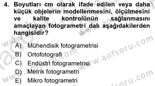 Fotogrametri Dersi Ara Sınavı Deneme Sınav Soruları 4. Soru