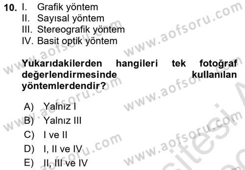 Fotogrametri Dersi 2019 - 2020 Yılı (Final) Dönem Sonu Sınav Soruları 10. Soru
