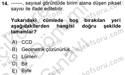 Fotogrametri Dersi 2019 - 2020 Yılı (Final) Dönem Sonu Sınav Soruları 14. Soru