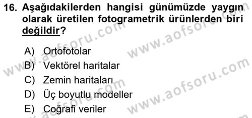 Fotogrametri Dersi 2019 - 2020 Yılı (Final) Dönem Sonu Sınav Soruları 16. Soru