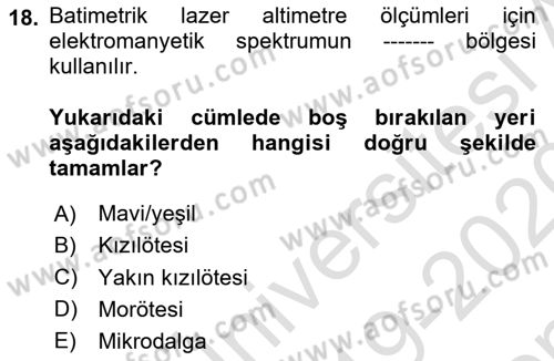 Fotogrametri Dersi 2019 - 2020 Yılı (Final) Dönem Sonu Sınav Soruları 18. Soru
