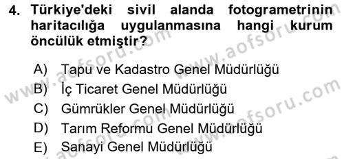 Fotogrametri Dersi 2019 - 2020 Yılı (Final) Dönem Sonu Sınav Soruları 4. Soru