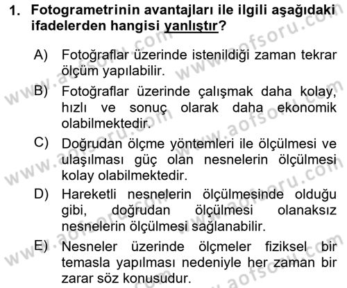 Fotogrametri Dersi 2020 - 2021 Yılı Yaz Okulu Sınav Soruları 1. Soru