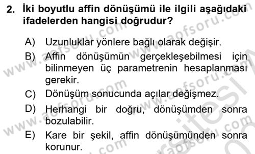 Fotogrametri Dersi 2020 - 2021 Yılı Yaz Okulu Sınav Soruları 2. Soru