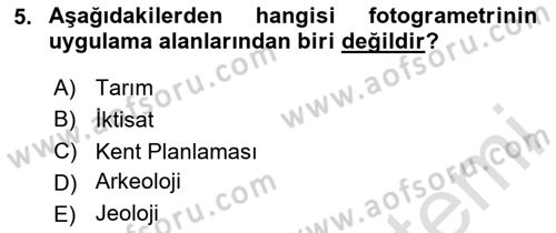 Fotogrametri Dersi 2020 - 2021 Yılı Yaz Okulu Sınav Soruları 5. Soru