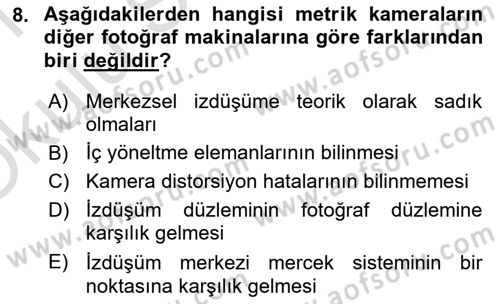 Fotogrametri Dersi 2020 - 2021 Yılı Yaz Okulu Sınav Soruları 8. Soru
