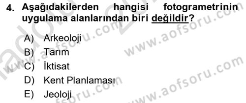 Fotogrametri Dersi 2021 - 2022 Yılı (Vize) Ara Sınav Soruları 4. Soru