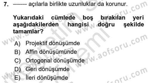 Fotogrametri Dersi 2021 - 2022 Yılı (Vize) Ara Sınav Soruları 7. Soru