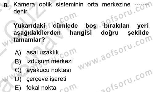 Fotogrametri Dersi 2021 - 2022 Yılı (Vize) Ara Sınav Soruları 8. Soru