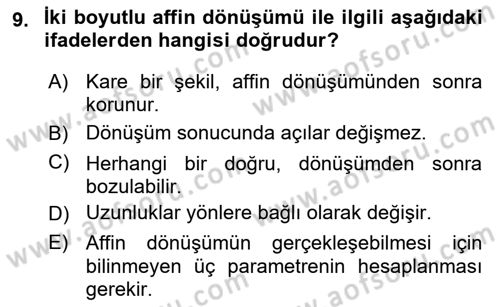 Fotogrametri Dersi 2021 - 2022 Yılı (Vize) Ara Sınav Soruları 9. Soru