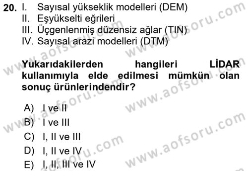 Fotogrametri Dersi 2021 - 2022 Yılı (Final) Dönem Sonu Sınav Soruları 20. Soru