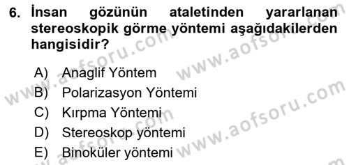 Fotogrametri Dersi 2021 - 2022 Yılı (Final) Dönem Sonu Sınav Soruları 6. Soru
