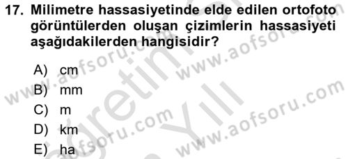 Fotogrametri Dersi 2021 - 2022 Yılı Yaz Okulu Sınav Soruları 17. Soru