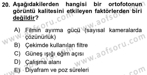 Fotogrametri Dersi 2021 - 2022 Yılı Yaz Okulu Sınav Soruları 20. Soru