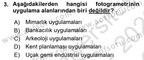 Fotogrametri Dersi 2021 - 2022 Yılı Yaz Okulu Sınav Soruları 3. Soru