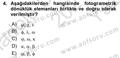 Fotogrametri Dersi 2021 - 2022 Yılı Yaz Okulu Sınav Soruları 4. Soru
