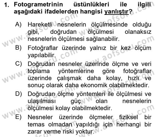 Fotogrametri Dersi 2022 - 2023 Yılı (Vize) Ara Sınav Soruları 1. Soru
