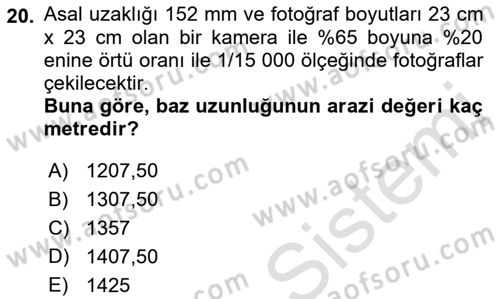 Fotogrametri Dersi 2022 - 2023 Yılı (Vize) Ara Sınav Soruları 20. Soru