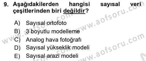 Fotogrametri Dersi 2022 - 2023 Yılı (Final) Dönem Sonu Sınav Soruları 9. Soru