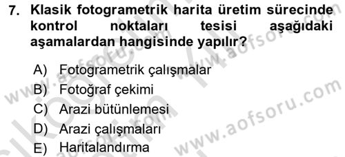 Fotogrametri Dersi 2022 - 2023 Yılı Yaz Okulu Sınav Soruları 7. Soru