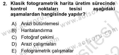 Fotogrametri Dersi 2023 - 2024 Yılı (Vize) Ara Sınav Soruları 2. Soru