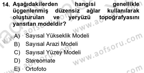 Fotogrametri Dersi 2023 - 2024 Yılı Yaz Okulu Sınav Soruları 14. Soru