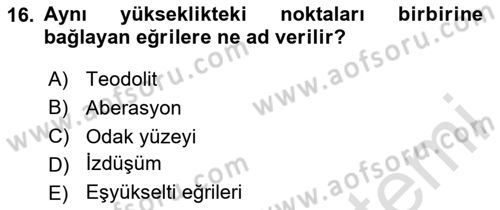 Fotogrametri Dersi 2023 - 2024 Yılı Yaz Okulu Sınav Soruları 16. Soru