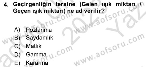 Fotogrametri Dersi 2023 - 2024 Yılı Yaz Okulu Sınav Soruları 4. Soru