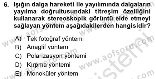 Fotogrametri Dersi 2023 - 2024 Yılı Yaz Okulu Sınav Soruları 6. Soru