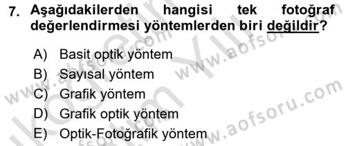 Fotogrametri Dersi 2023 - 2024 Yılı Yaz Okulu Sınav Soruları 7. Soru