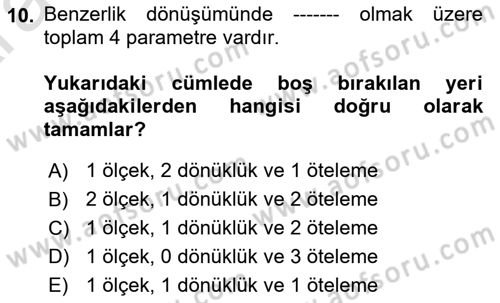 Fotogrametri Dersi 2024 - 2025 Yılı (Vize) Ara Sınav Soruları 10. Soru