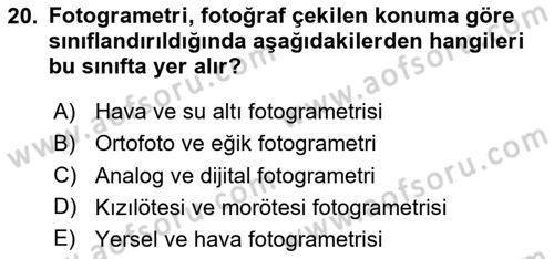 Fotogrametri Dersi 2024 - 2025 Yılı (Vize) Ara Sınav Soruları 20. Soru