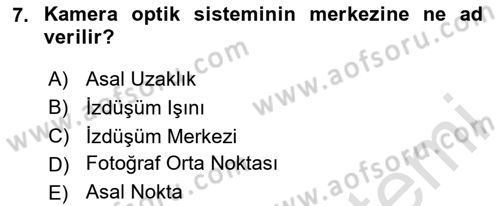 Fotogrametri Dersi 2024 - 2025 Yılı (Vize) Ara Sınav Soruları 7. Soru