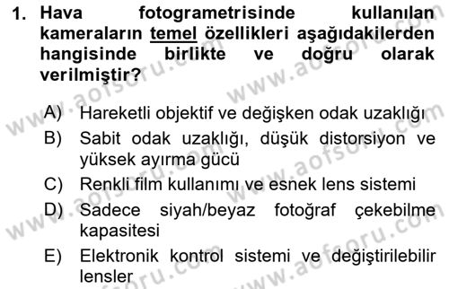 Fotogrametri Dersi 2024 - 2025 Yılı (Final) Dönem Sonu Sınav Soruları 1. Soru