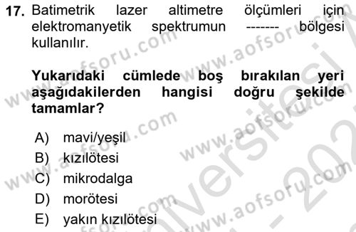 Fotogrametri Dersi 2024 - 2025 Yılı (Final) Dönem Sonu Sınav Soruları 17. Soru