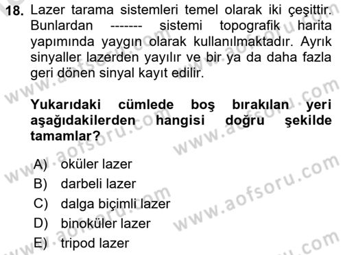 Fotogrametri Dersi 2024 - 2025 Yılı (Final) Dönem Sonu Sınav Soruları 18. Soru