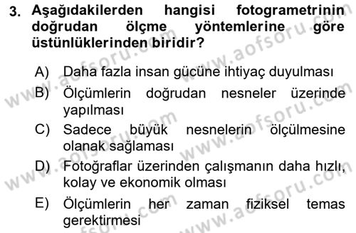 Fotogrametri Dersi 2024 - 2025 Yılı (Final) Dönem Sonu Sınav Soruları 3. Soru