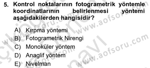 Fotogrametri Dersi 2024 - 2025 Yılı (Final) Dönem Sonu Sınav Soruları 5. Soru