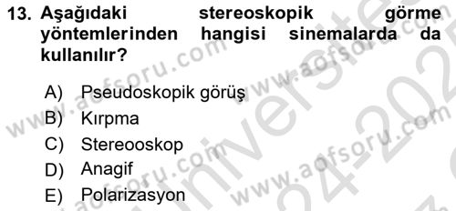 Fotogrametri Dersi 2024 - 2025 Yılı Yaz Okulu Sınav Soruları 13. Soru