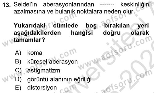 Fotogrametri Dersi 2025 - 2026 Yılı (Vize) Ara Sınav Soruları 13. Soru