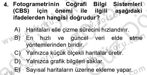 Fotogrametri Dersi 2025 - 2026 Yılı (Vize) Ara Sınav Soruları 4. Soru