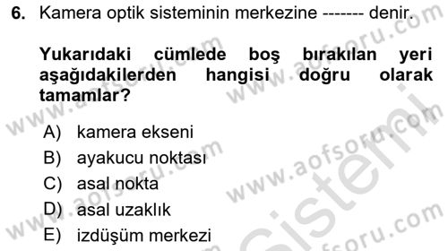 Fotogrametri Dersi 2025 - 2026 Yılı (Vize) Ara Sınav Soruları 6. Soru