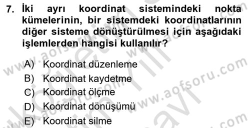 Fotogrametri Dersi 2025 - 2026 Yılı (Vize) Ara Sınav Soruları 7. Soru