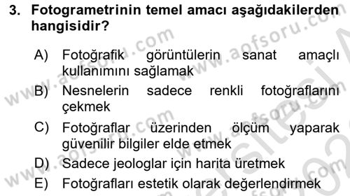 Fotogrametri Dersi 2025 - 2026 Yılı (Final) Dönem Sonu Sınav Soruları 3. Soru
