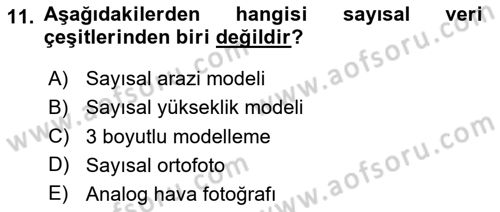 Fotogrametri Dersi 2025 - 2026 Yılı Yaz Okulu Sınav Soruları 11. Soru