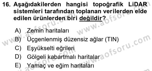 Fotogrametri Dersi 2025 - 2026 Yılı Yaz Okulu Sınav Soruları 16. Soru