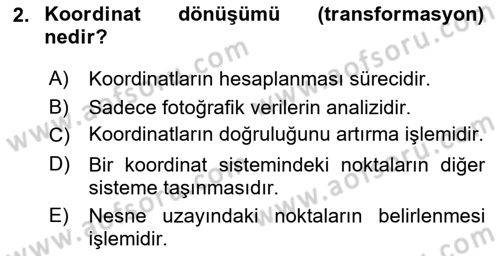 Fotogrametri Dersi 2025 - 2026 Yılı Yaz Okulu Sınav Soruları 2. Soru