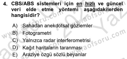 Fotogrametri Dersi 2025 - 2026 Yılı Yaz Okulu Sınav Soruları 4. Soru