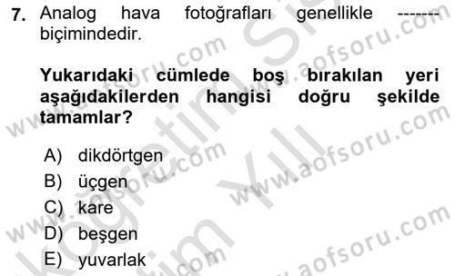 Fotogrametri Dersi 2025 - 2026 Yılı Yaz Okulu Sınav Soruları 7. Soru